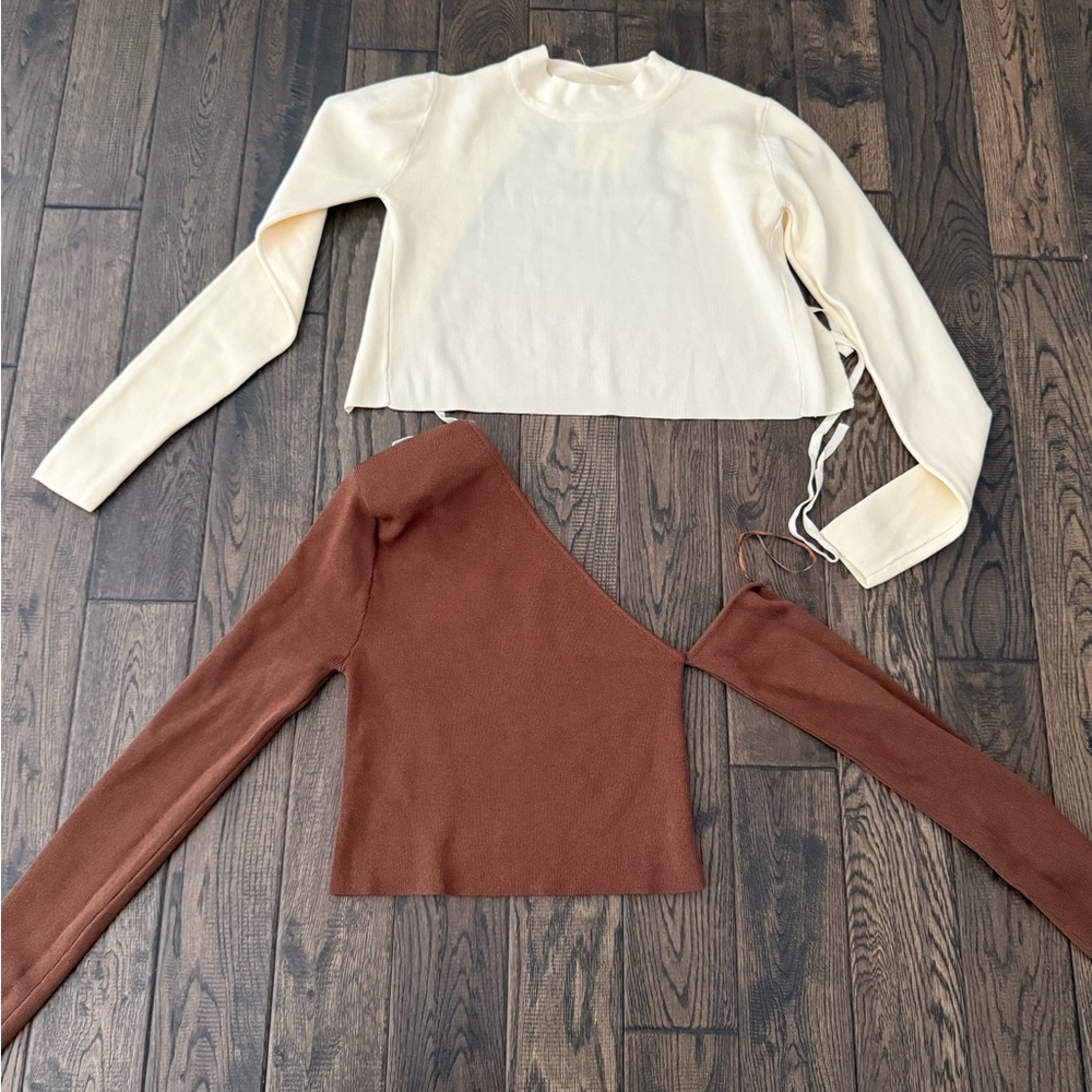 Zara Cream and Brown Asymmetrical Women's Tops